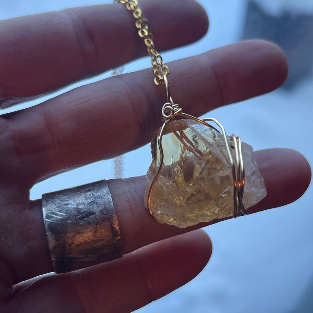 Natural Citrine Handcrafted in 14k GF wire. 18in Chain